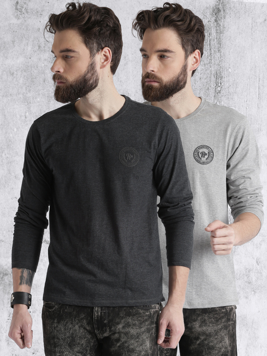 Roadster Men Pack of 2 Slim Fit Pure Cotton Regular Fit T-shirts