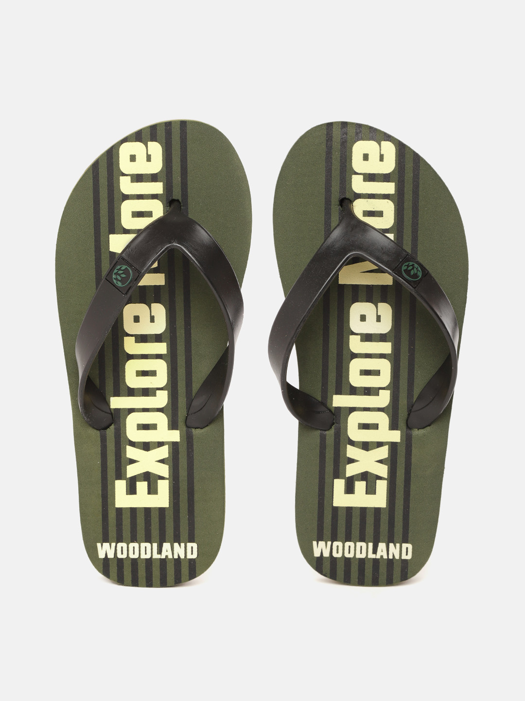 Woodland Men Olive Green & Black Striped Light Weight Thong Flip-Flops