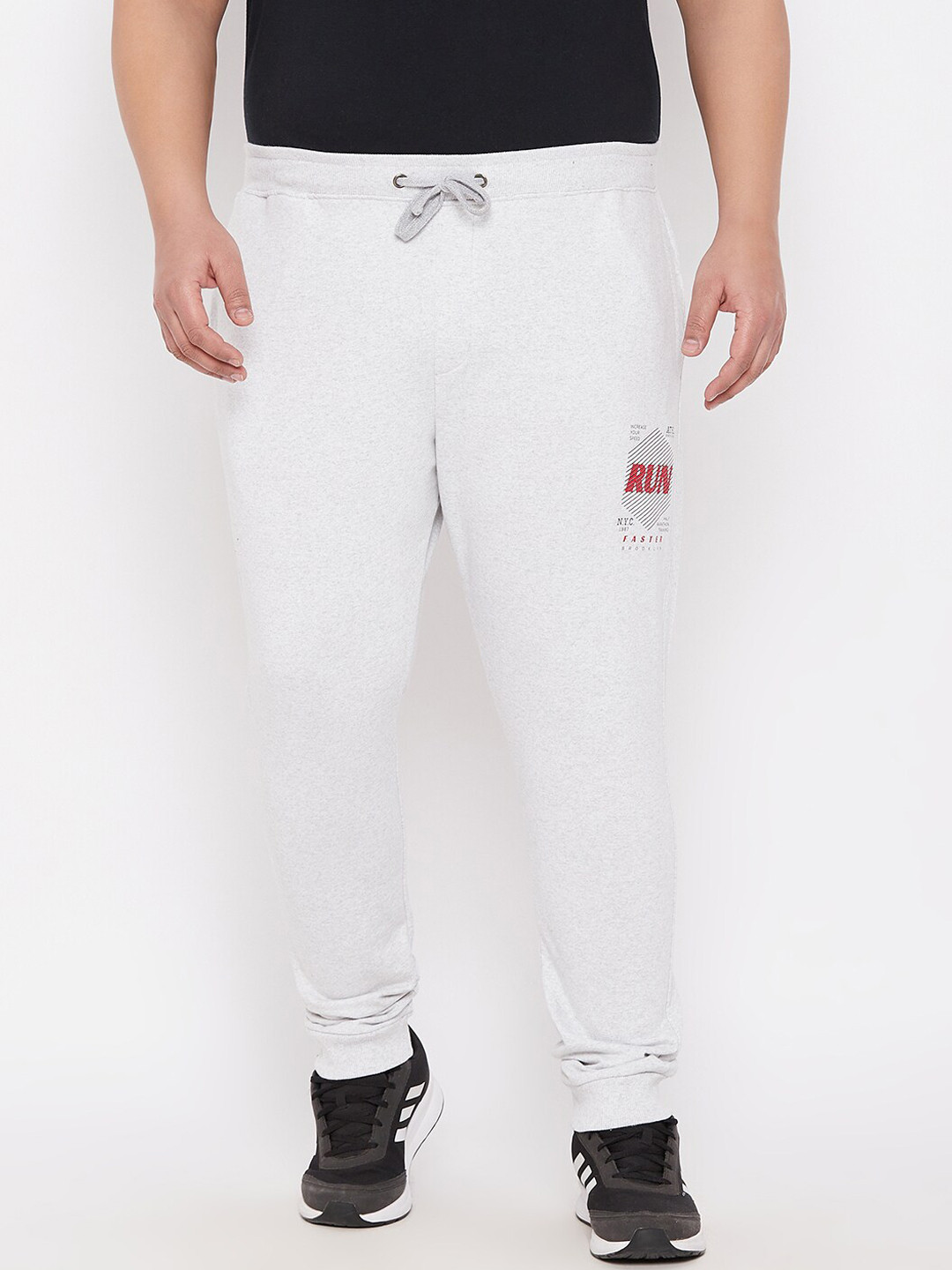 ARDEUR Men Plus Size Off White Typography Printed Regular-Fit Pure Cotton Joggers