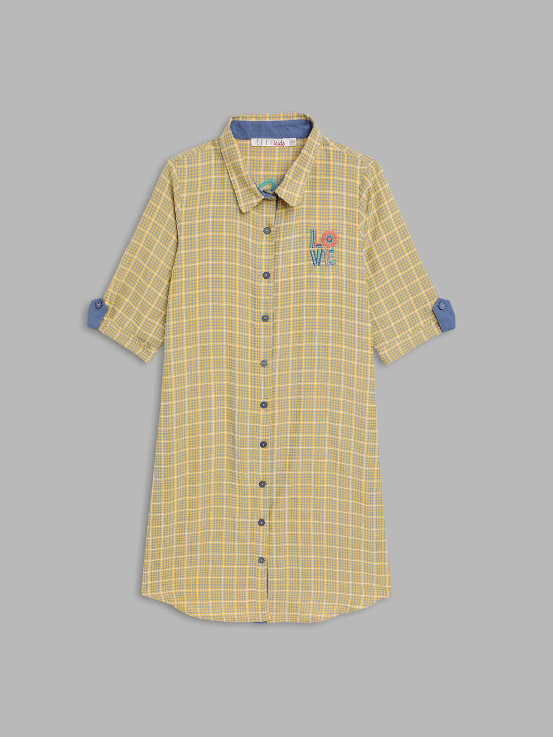ELLE Girls Yellow Checked Shirt Dress