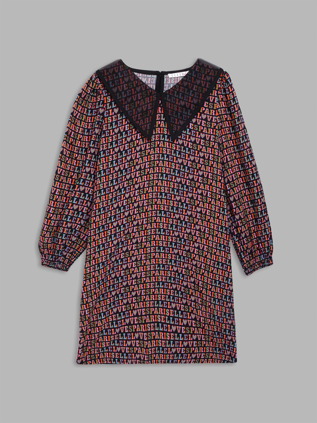 ELLE Girls Black Printed Cotton Shirt Midi Dress