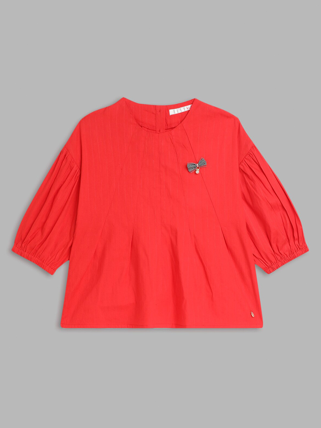 ELLE Girls Cotton Red A-line Puff Sleeves Top