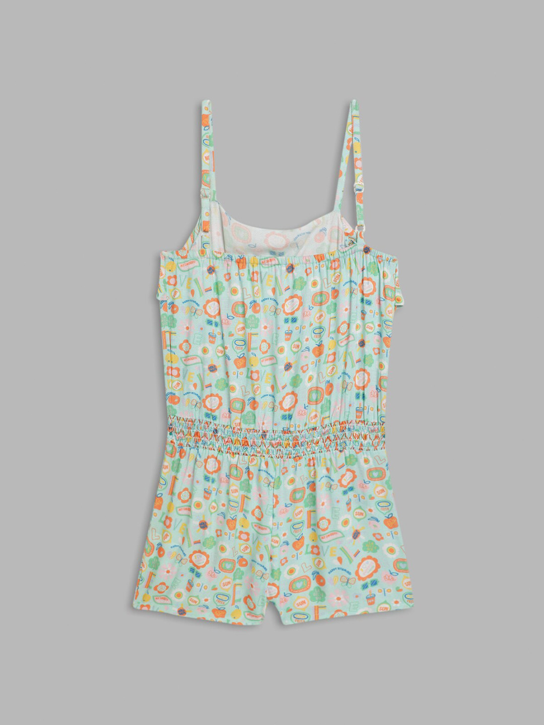 ELLE Girls Green & Orange Printed Ruffles Jumpsuit