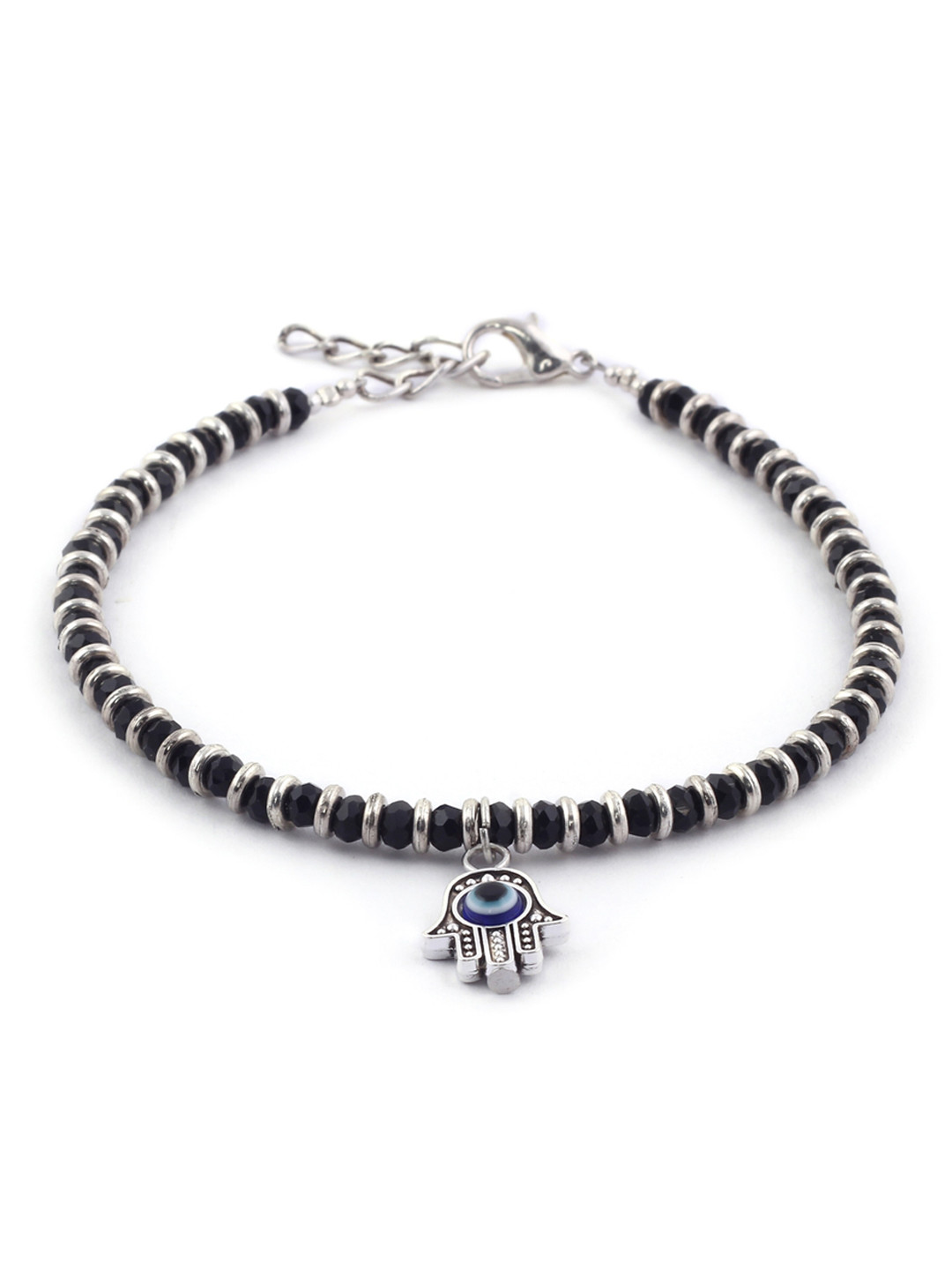 EL REGALO Silver-Toned Black & White Stone Studded And Beaded Anklet