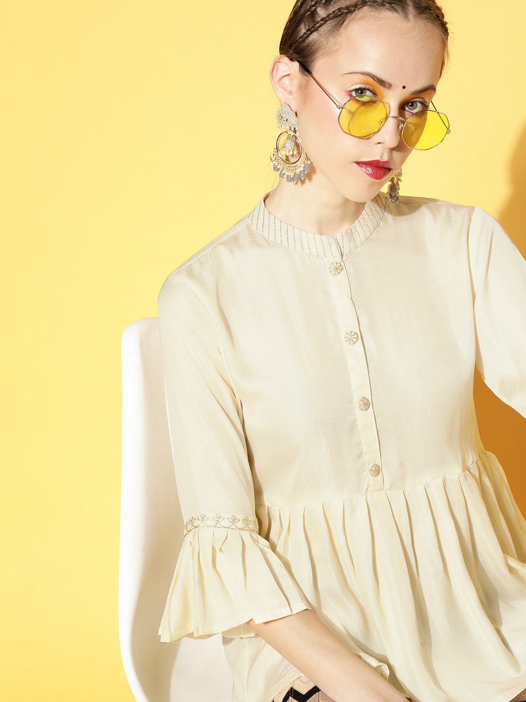 Varanga Women Classic Off-White Solid Nuovo Sleeves Tunic