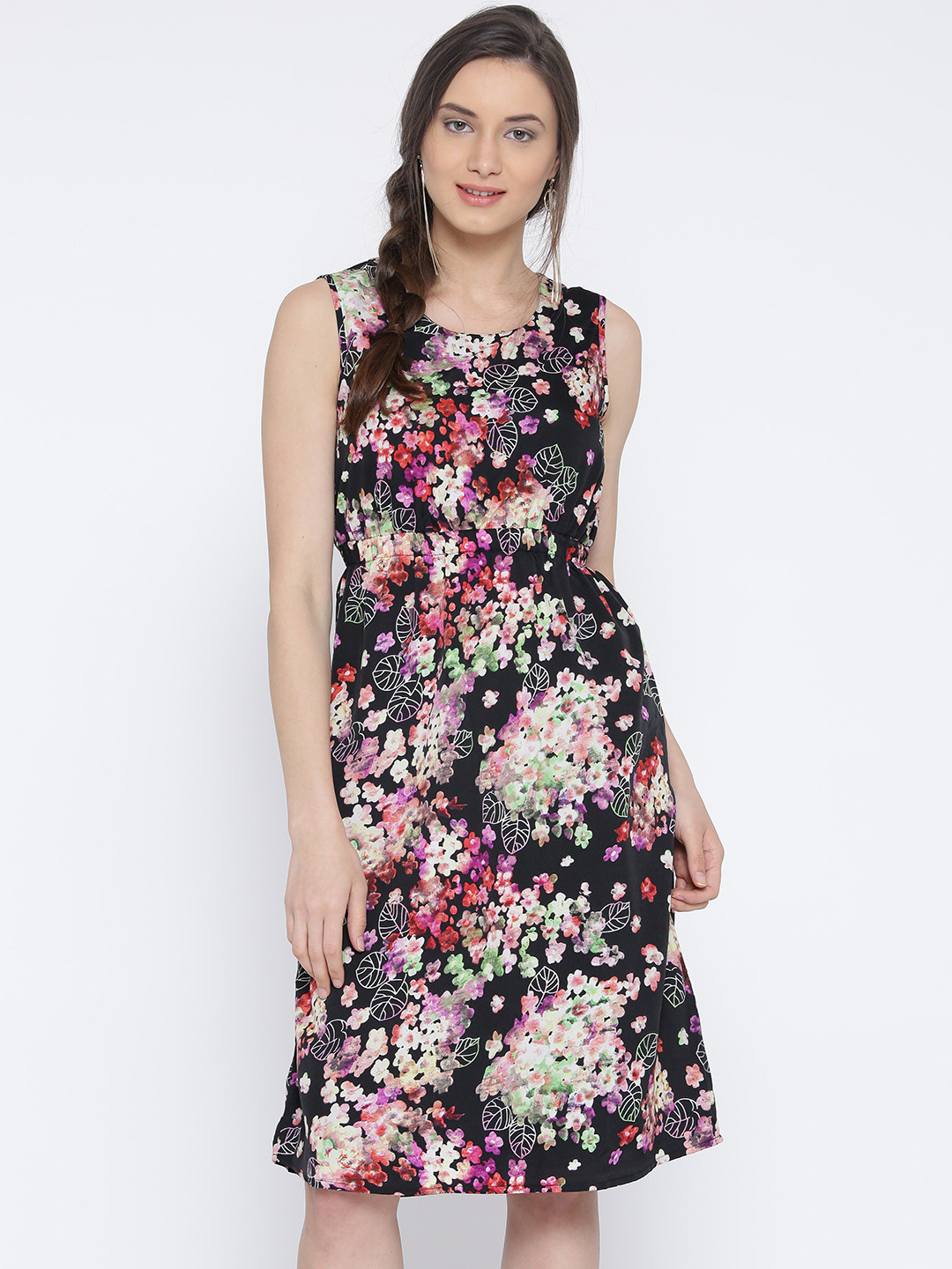 Sera Women Black Floral Printed Tailored Dress