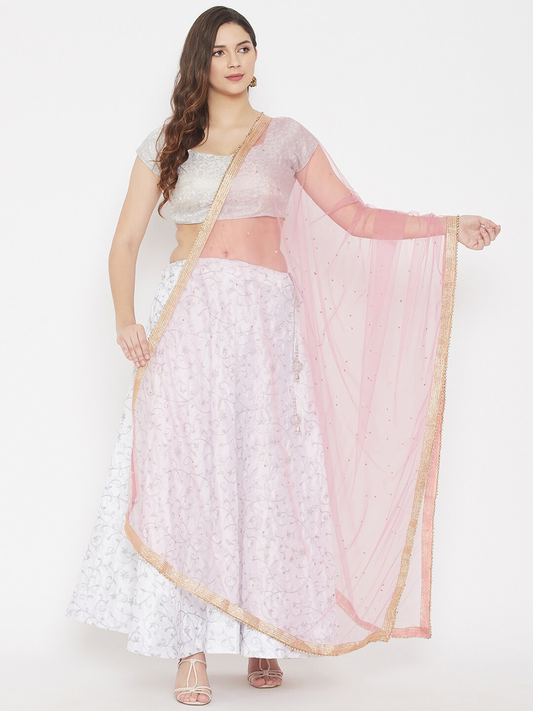 Clora Creation Pink & Gold-Toned Embroidered Dupatta with Gotta Patti