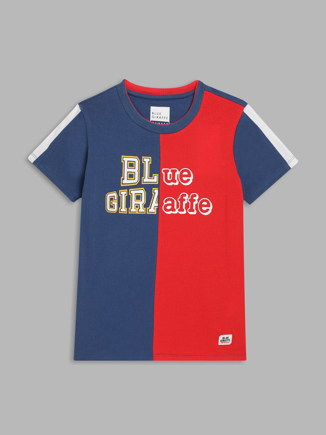 Blue Giraffe Boys Red & Blue Colourblocked Pure Cotton T-shirt