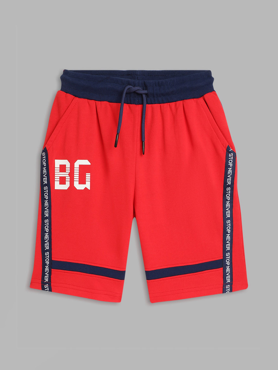 Blue Giraffe Boys Red & White Printed Pure Cotton Shorts