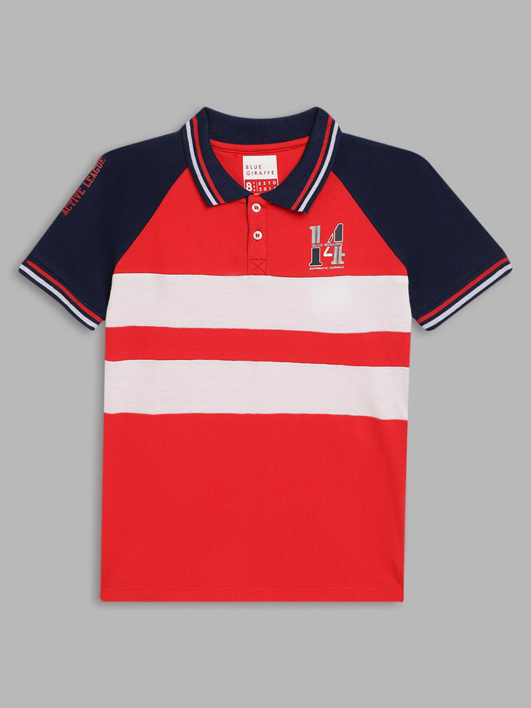Blue Giraffe Boys Red Colourblocked Polo Collar T-shirt