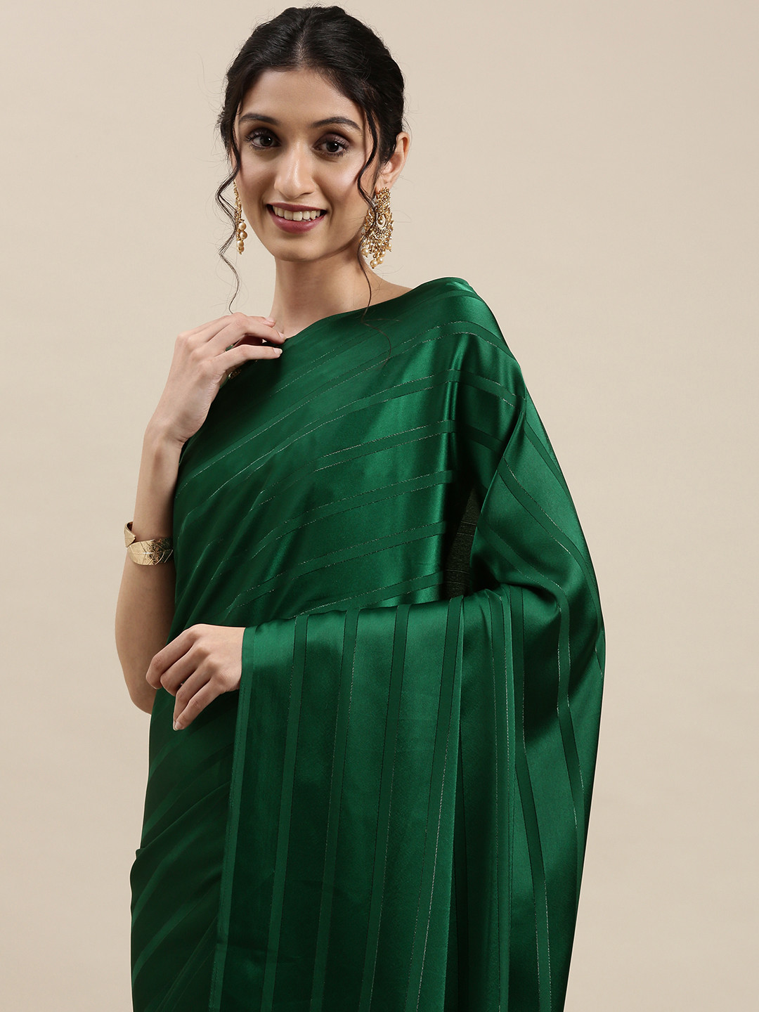 Saree mall Green Solid Satin Sarees