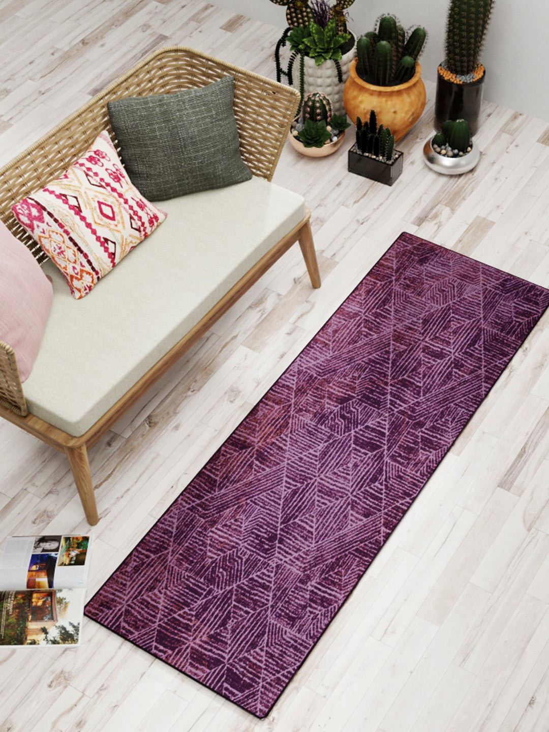BIANCA Purple Self-Design Soft-Fluffy Area Non-Slip Rubber Backing Carpet