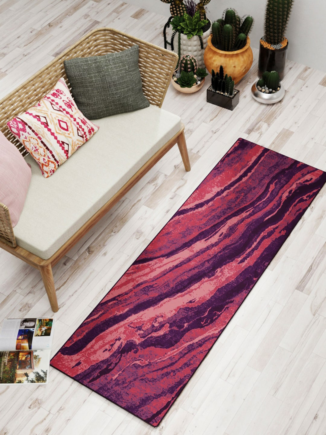 BIANCA Purple & Red Abstract Printed Soft Anti Skid Rug