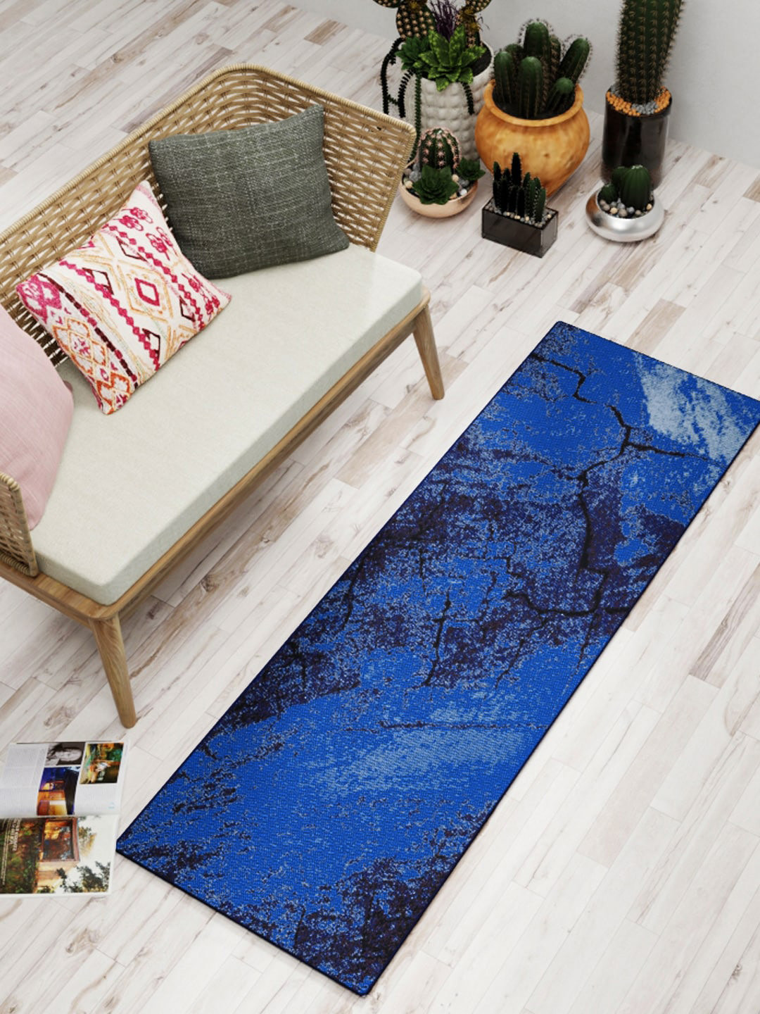 BIANCA Blue Abstract Printed Soft Anti Skid Rug