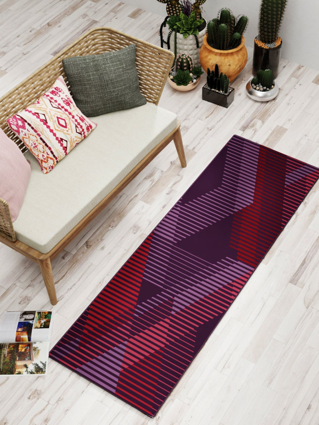 BIANCA Purple & Red Geometric Print Soft Anti Skid Rug