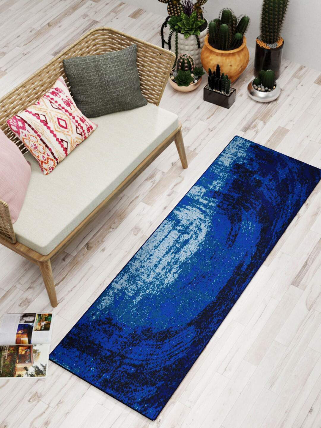 BIANCA Blue Abstract Printed Soft Anti Skid Rug