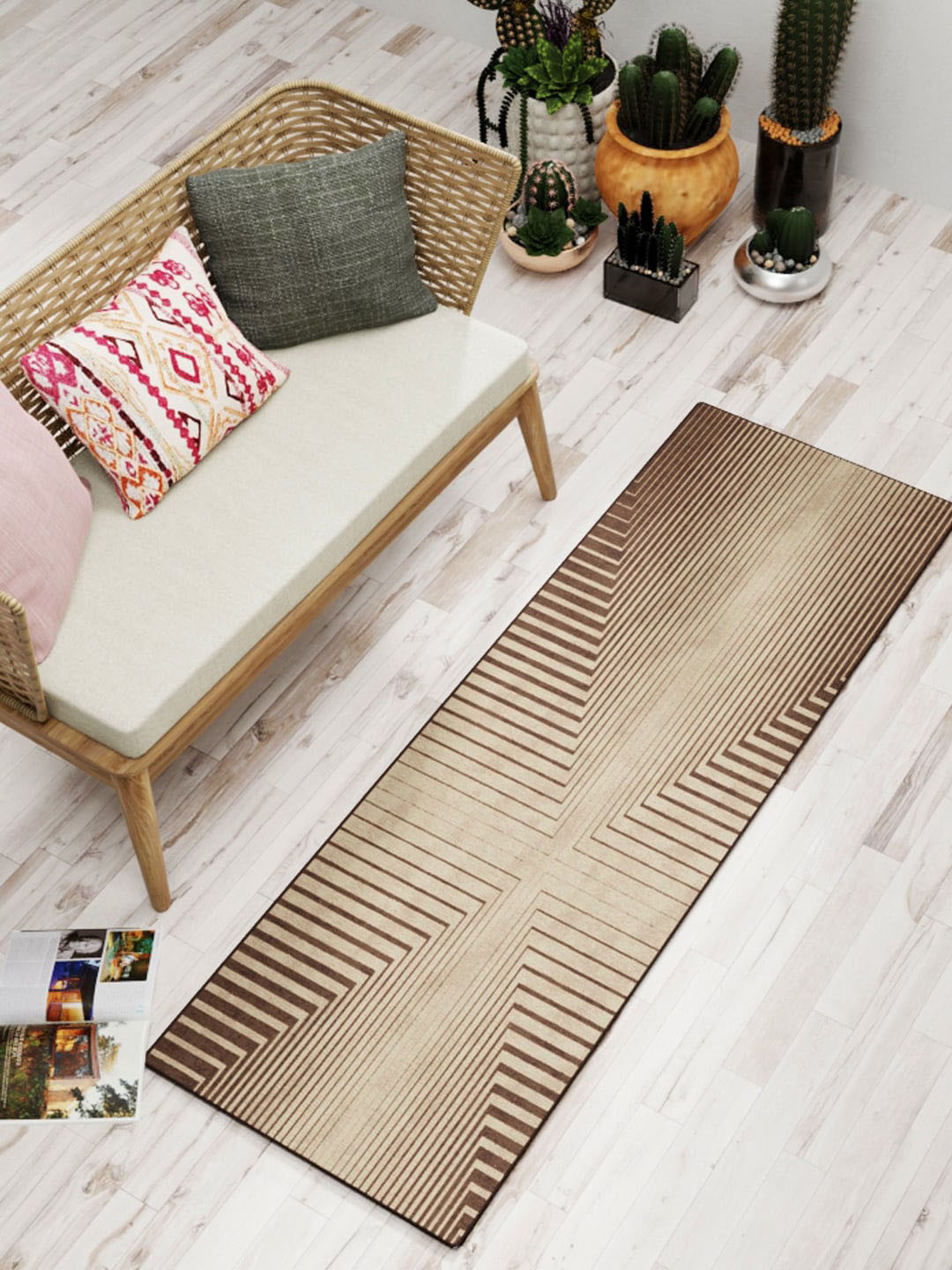 BIANCA Khaki & Brown Geometric Printed Soft Anti Skid Rug