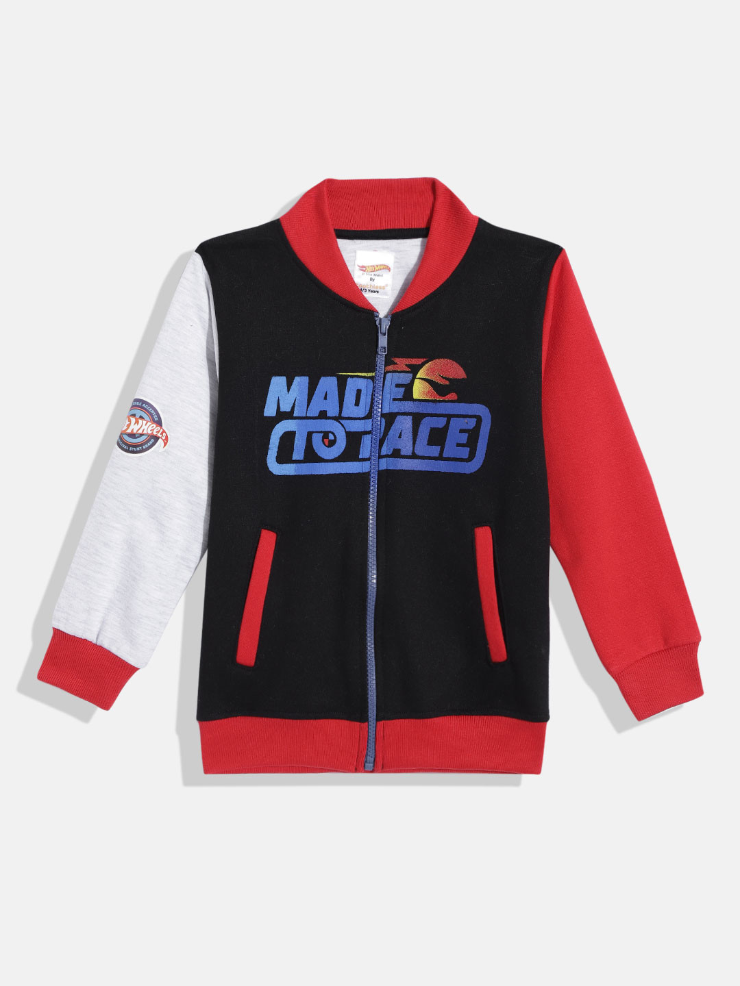 toothless Boys Black & Red Printed Pure Cotton Lightweight Hot Wheels Open Front Jacket
