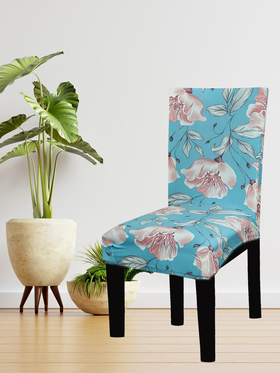 HOUSE OF QUIRK Set Of 2 Blue Floral Print Stretchable Chair Cover