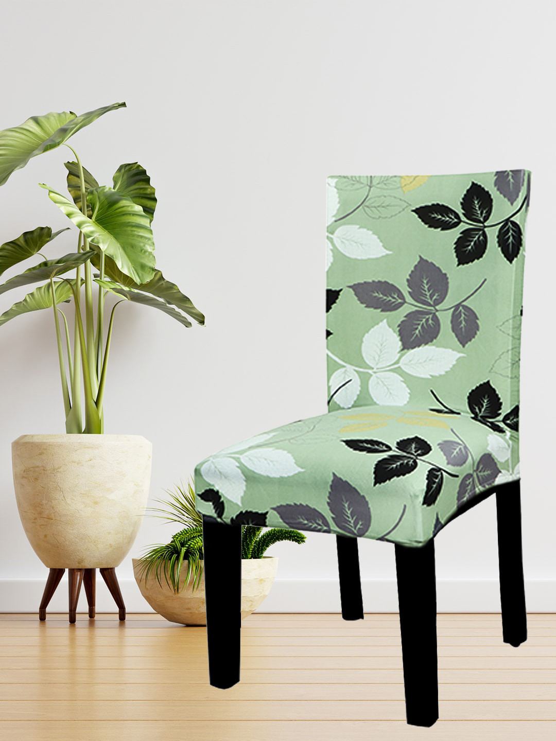 HOUSE OF QUIRK Set Of 2 Lime Green Floral Print Stretchable Chair Cover