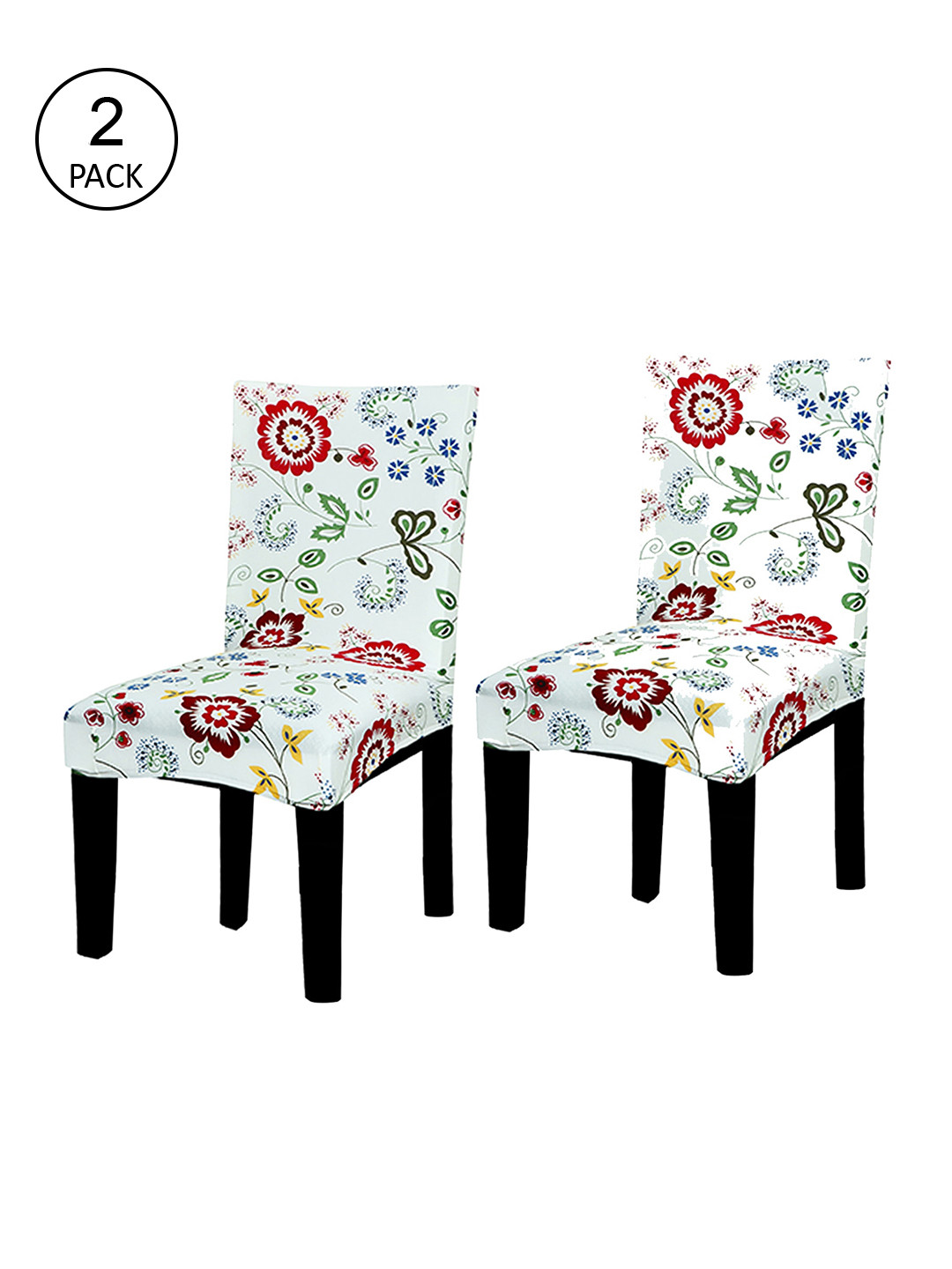 HOUSE OF QUIRK Set Of 2 White Floral Print Stretchable Chair Cover