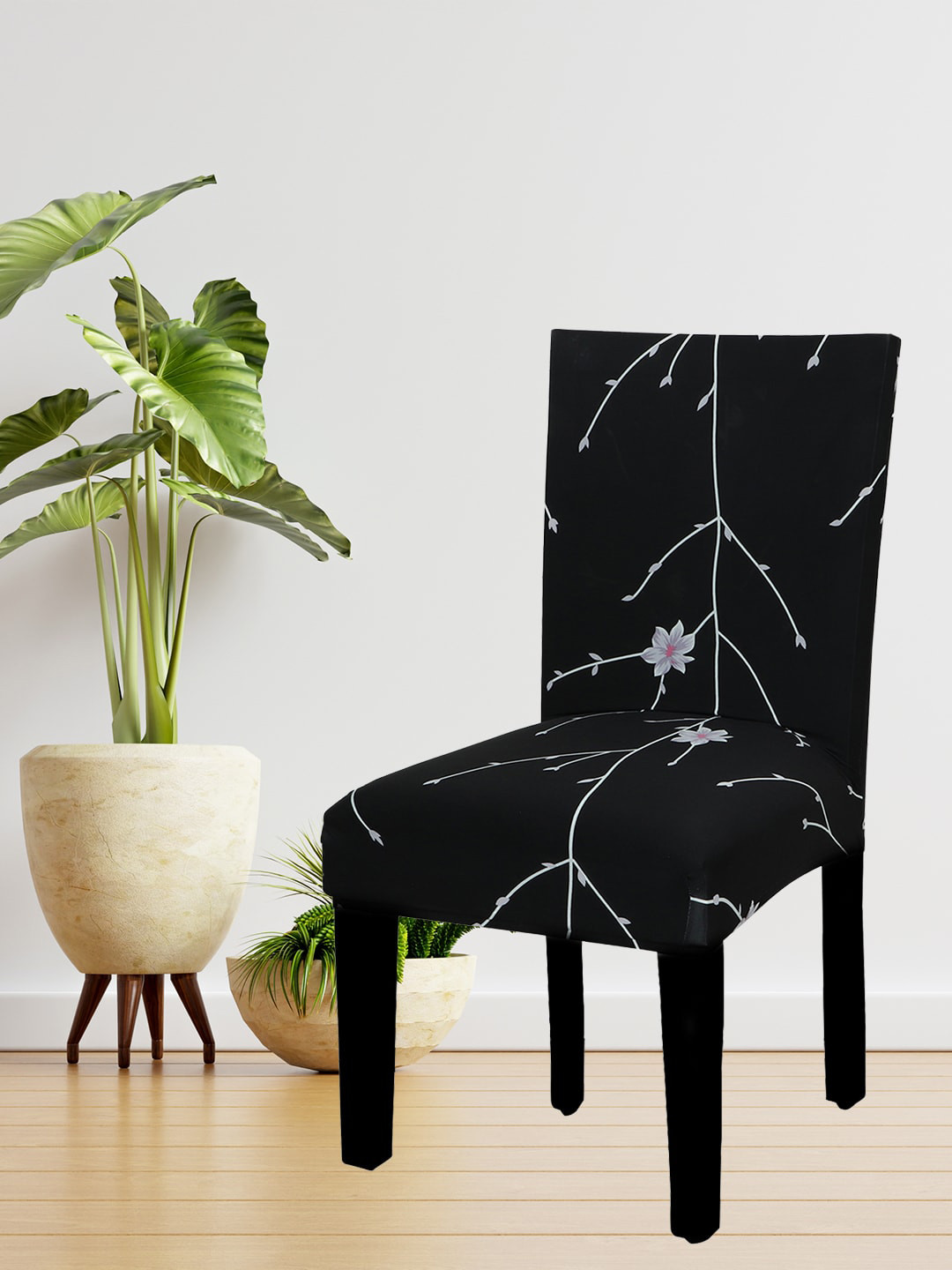 HOUSE OF QUIRK Pack of 2 Black Printed Stretch Protector Seat Chair Slipcover