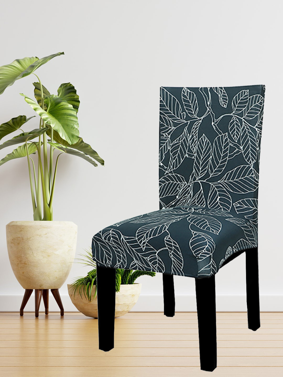 HOUSE OF QUIRK Set Of 2 Blue Floral Print Stretchable Chair Cover