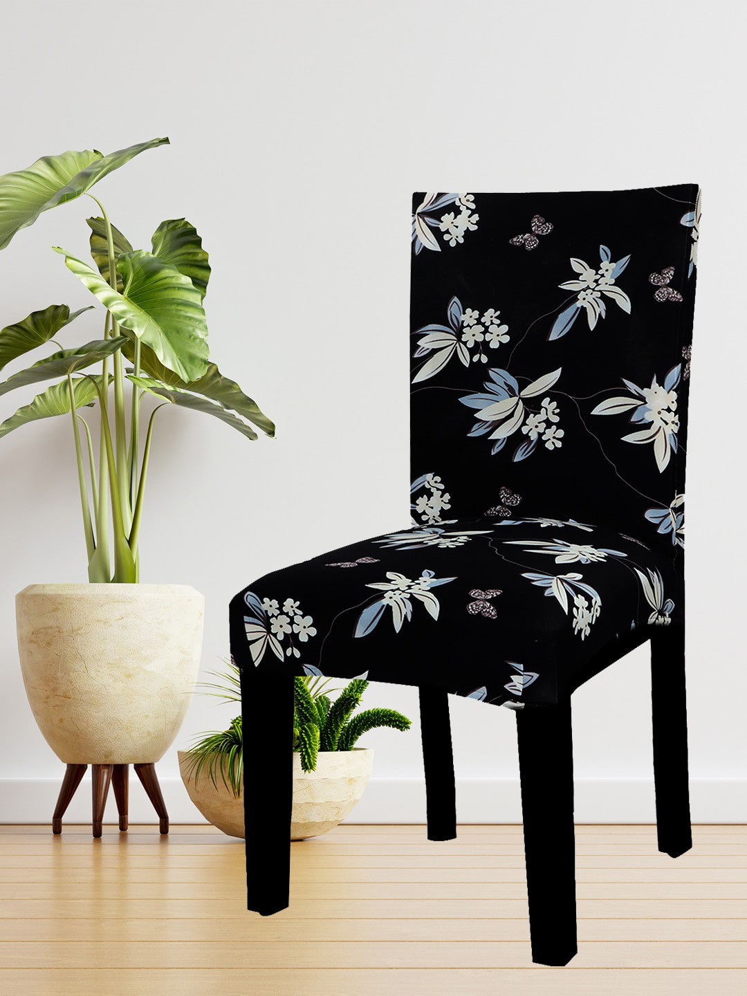 HOUSE OF QUIRK Pack of 2 Black Floral Printed Protector Seat Chair Slipcover