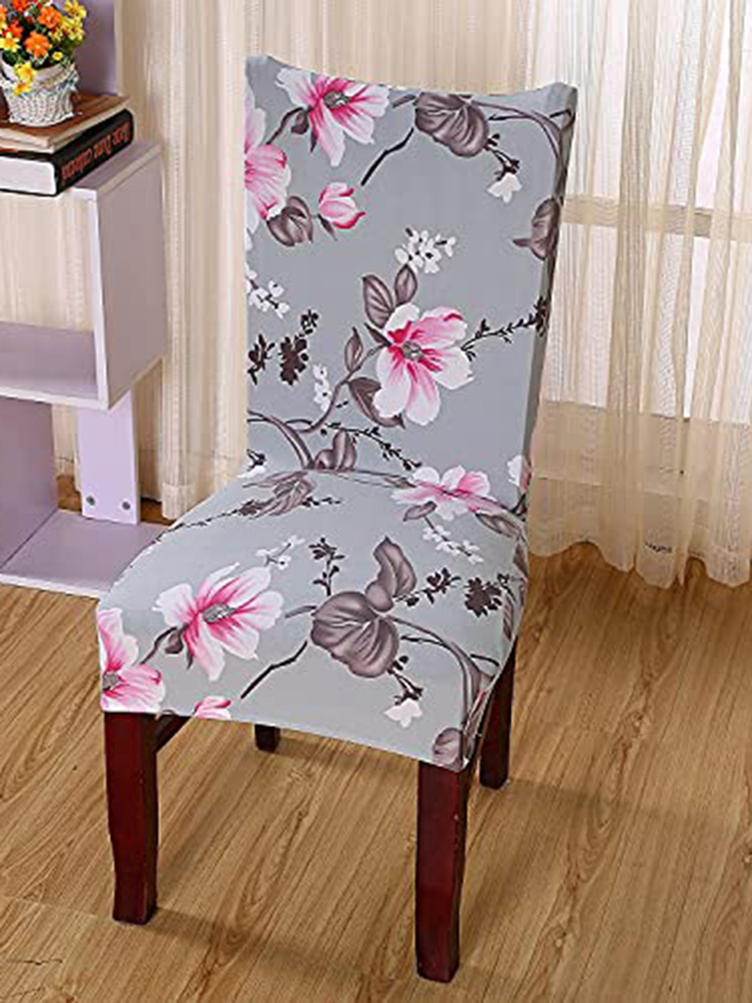 HOUSE OF QUIRK Pack of 2 Grey Floral Printed Protector Seat Chair Slipcover
