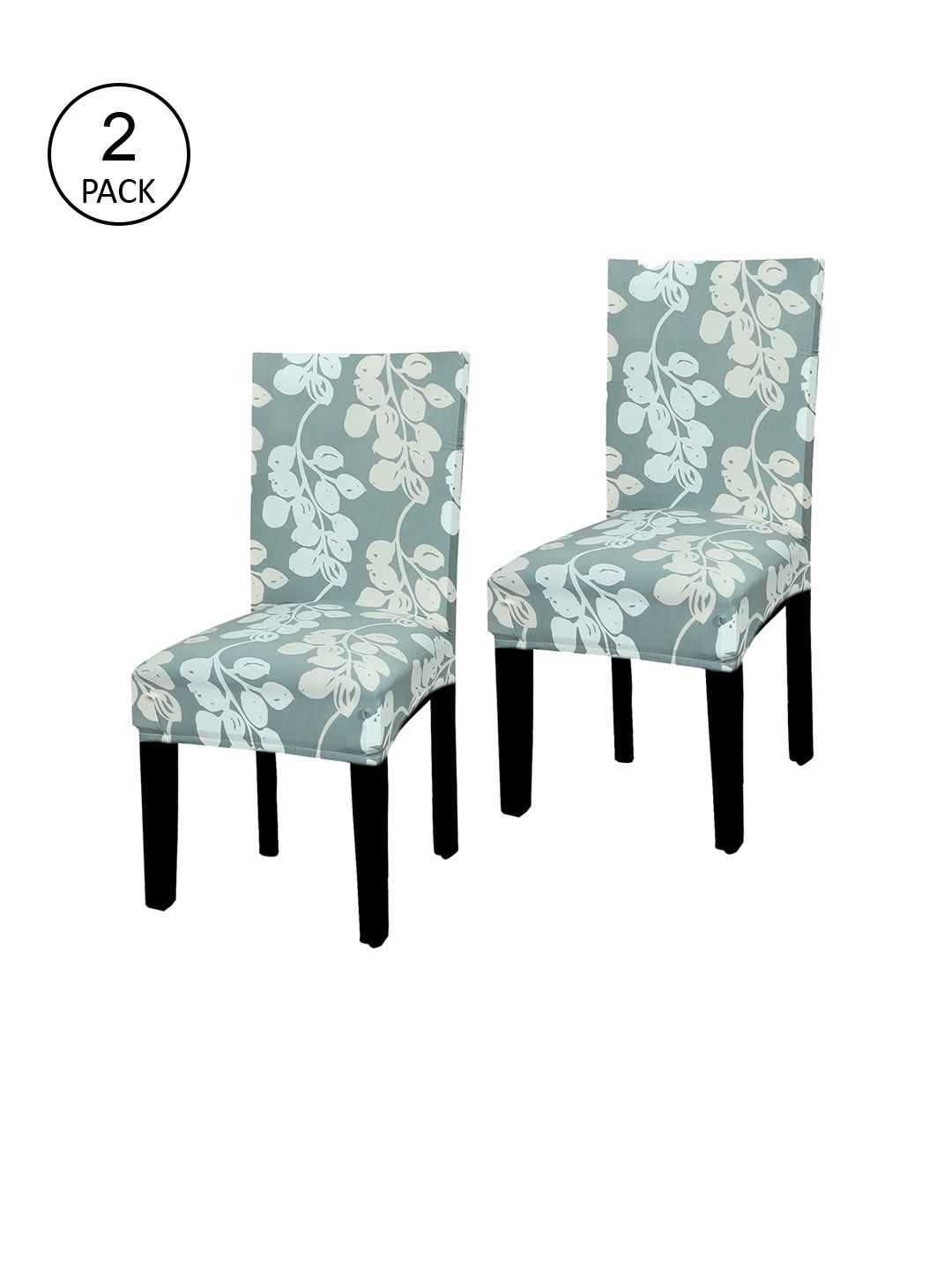 HOUSE OF QUIRK Set Of 2 Aqua Grey Floral Print Stretchable Chair Cover