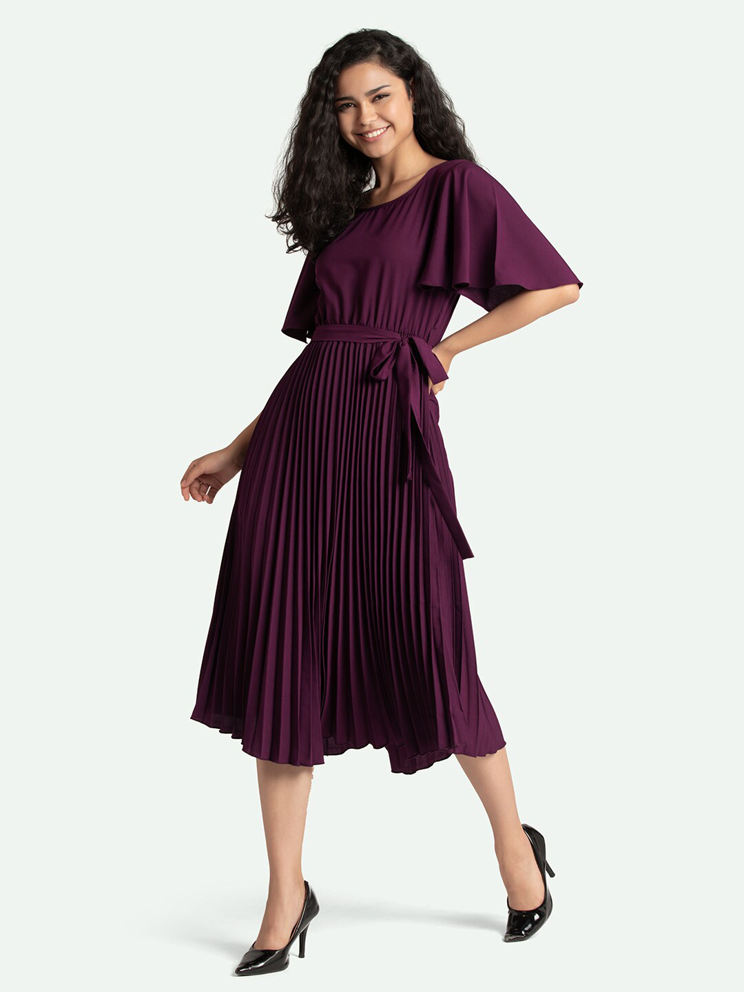 AASK Purple Crepe Midi Dress