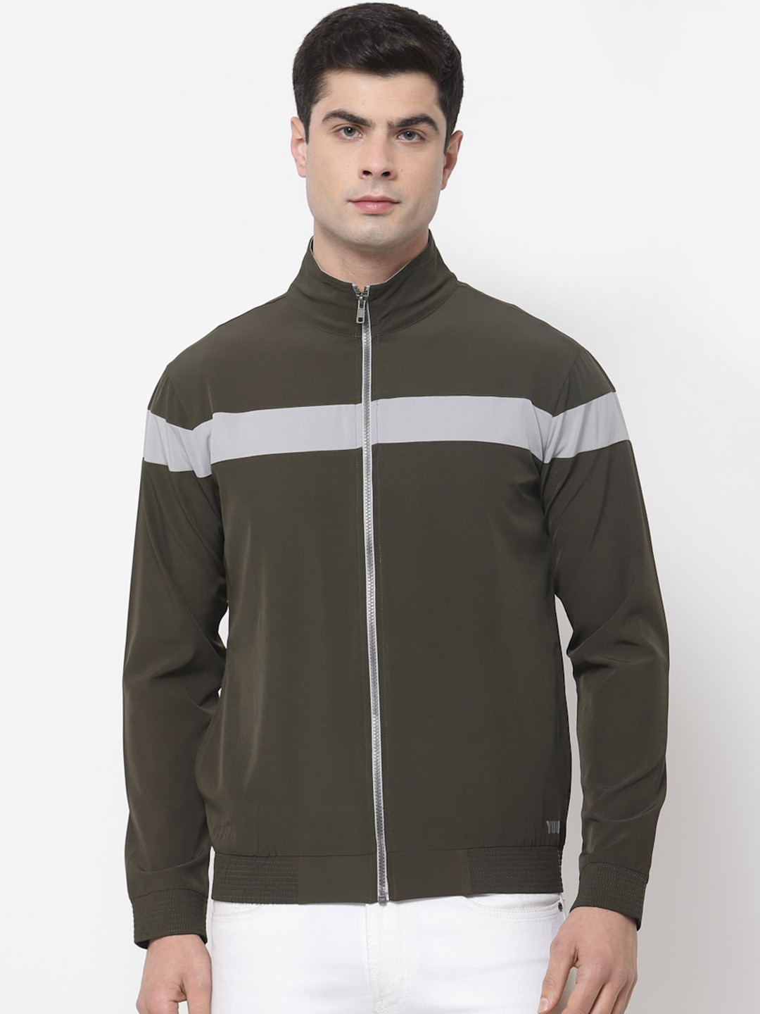 Yuuki Men Olive Green & Grey Colourblocked Bomber Jacket