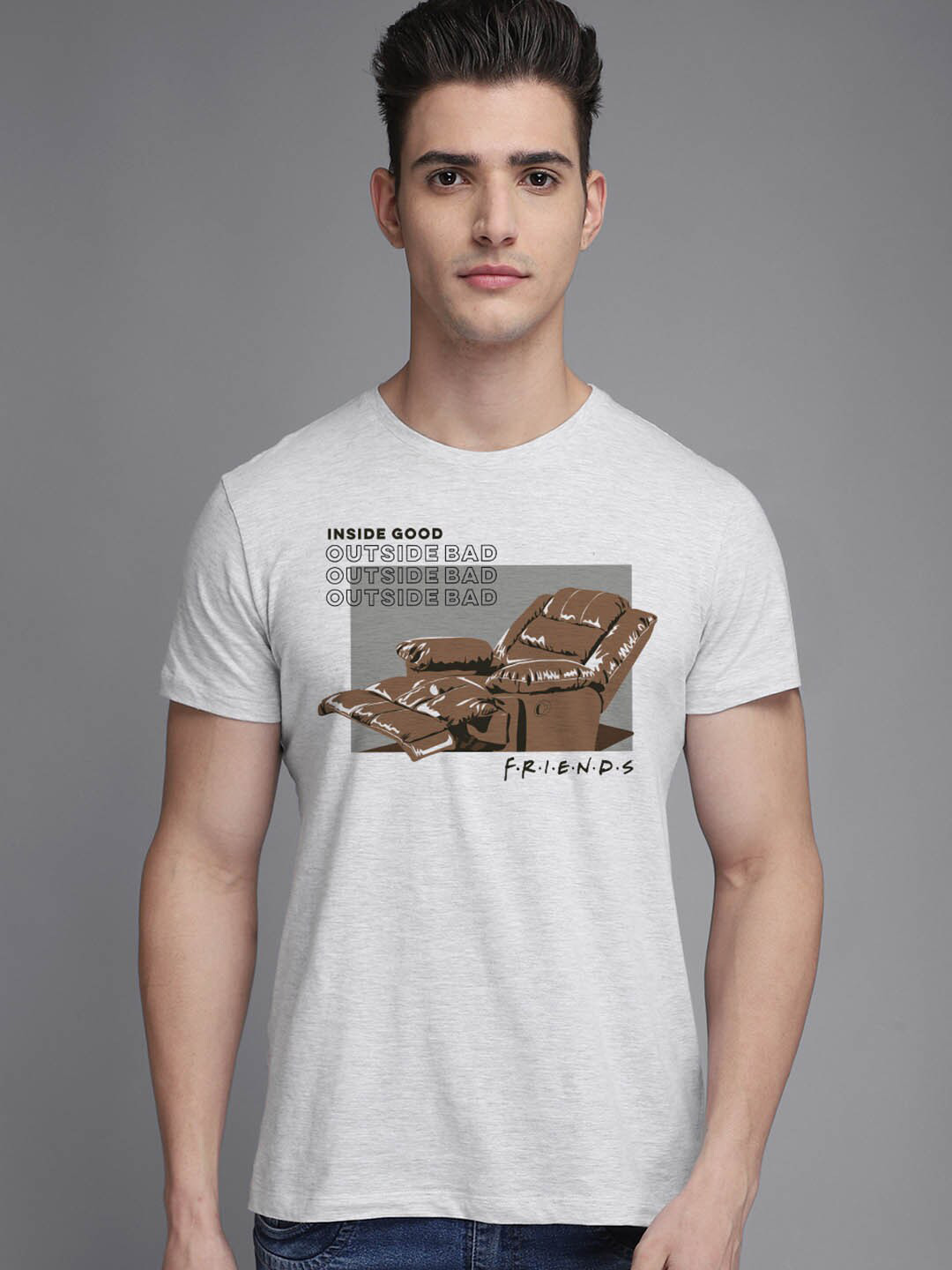 Free Authority Men Grey Friends Printed Tshirt