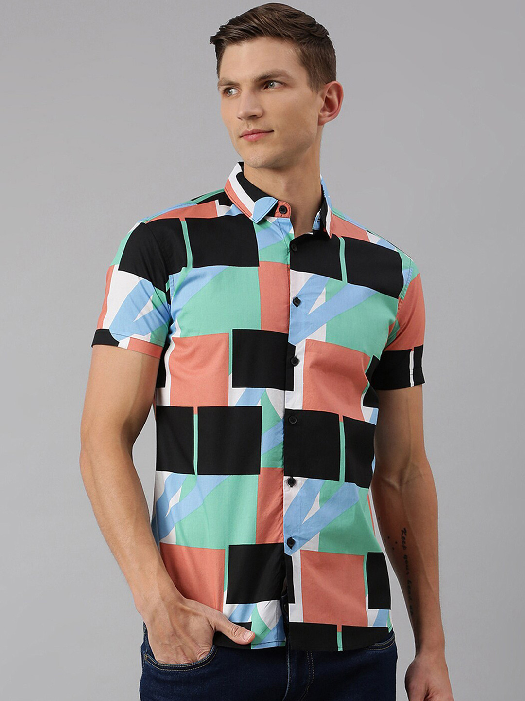 Dennis Lingo Men Multicolored Comfort Slim Fit Buffalo Checks Casual Shirt