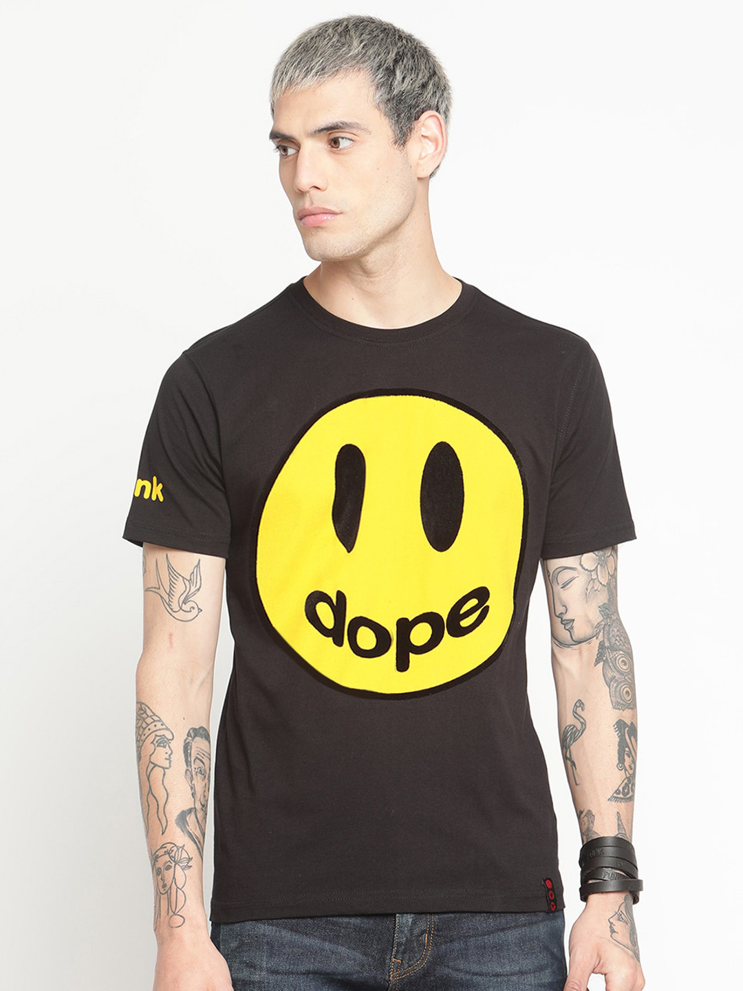 PUNK Men Black & Yellow Smiley Printed T-shirt