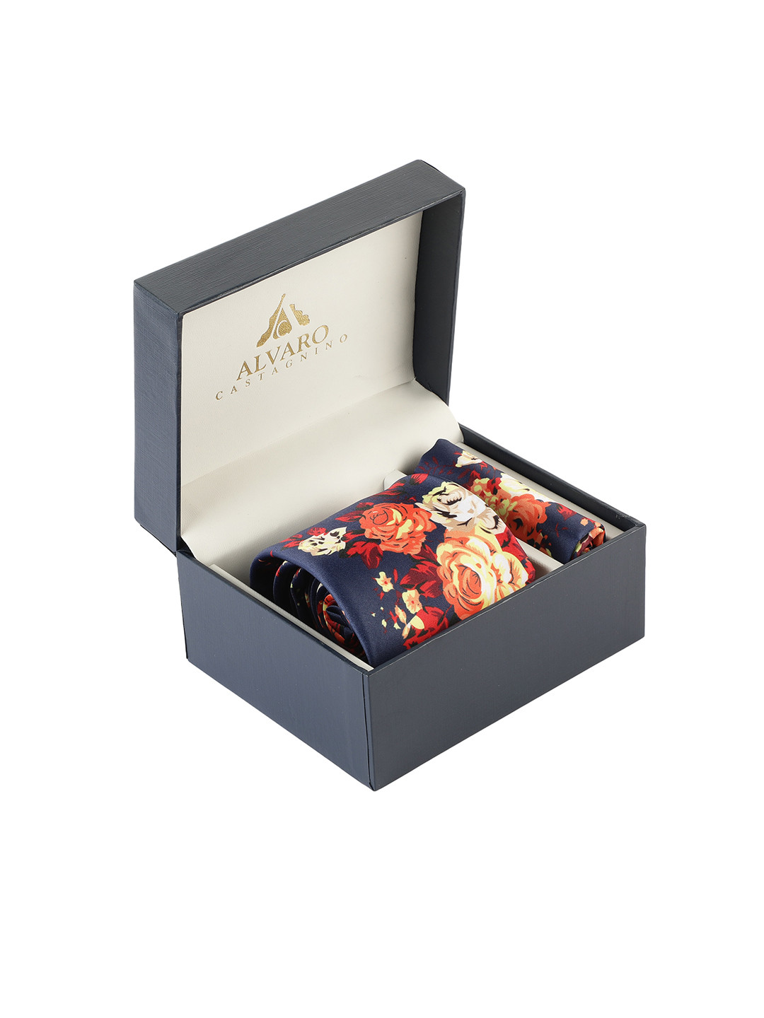 Alvaro Castagnino Navy Blue Floral Printed Microfiber Accessory Gift Set
