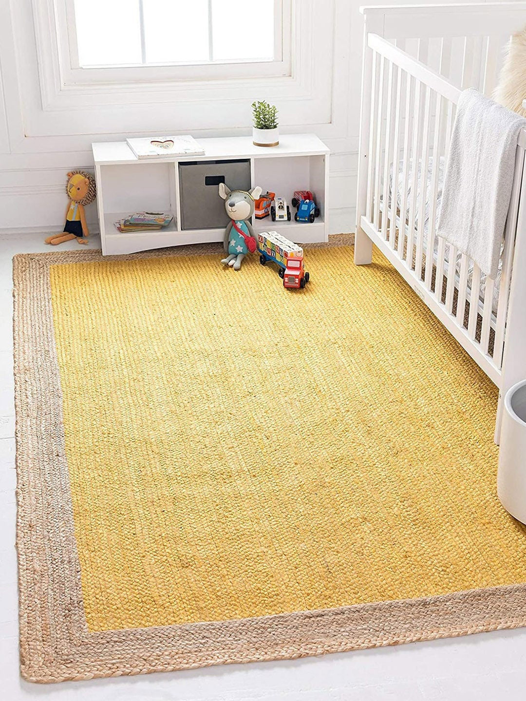 HABERE INDIA Yellow Solid Jute Carpet