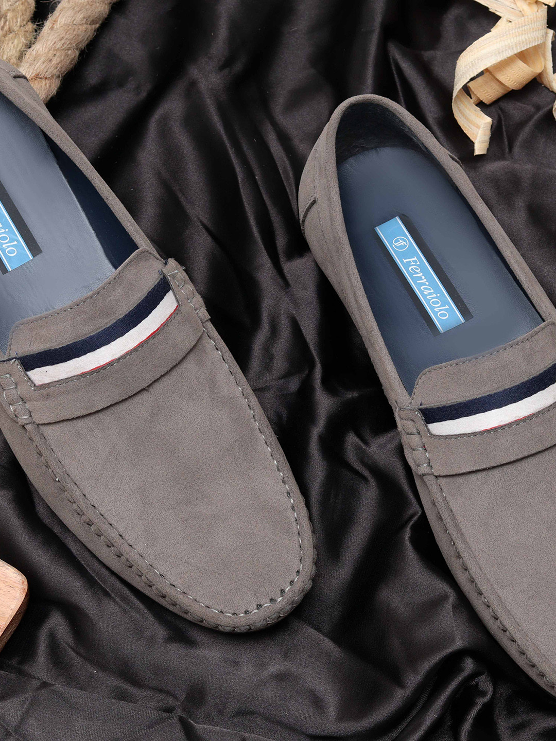 Ferraiolo Men Grey Suede Loafers