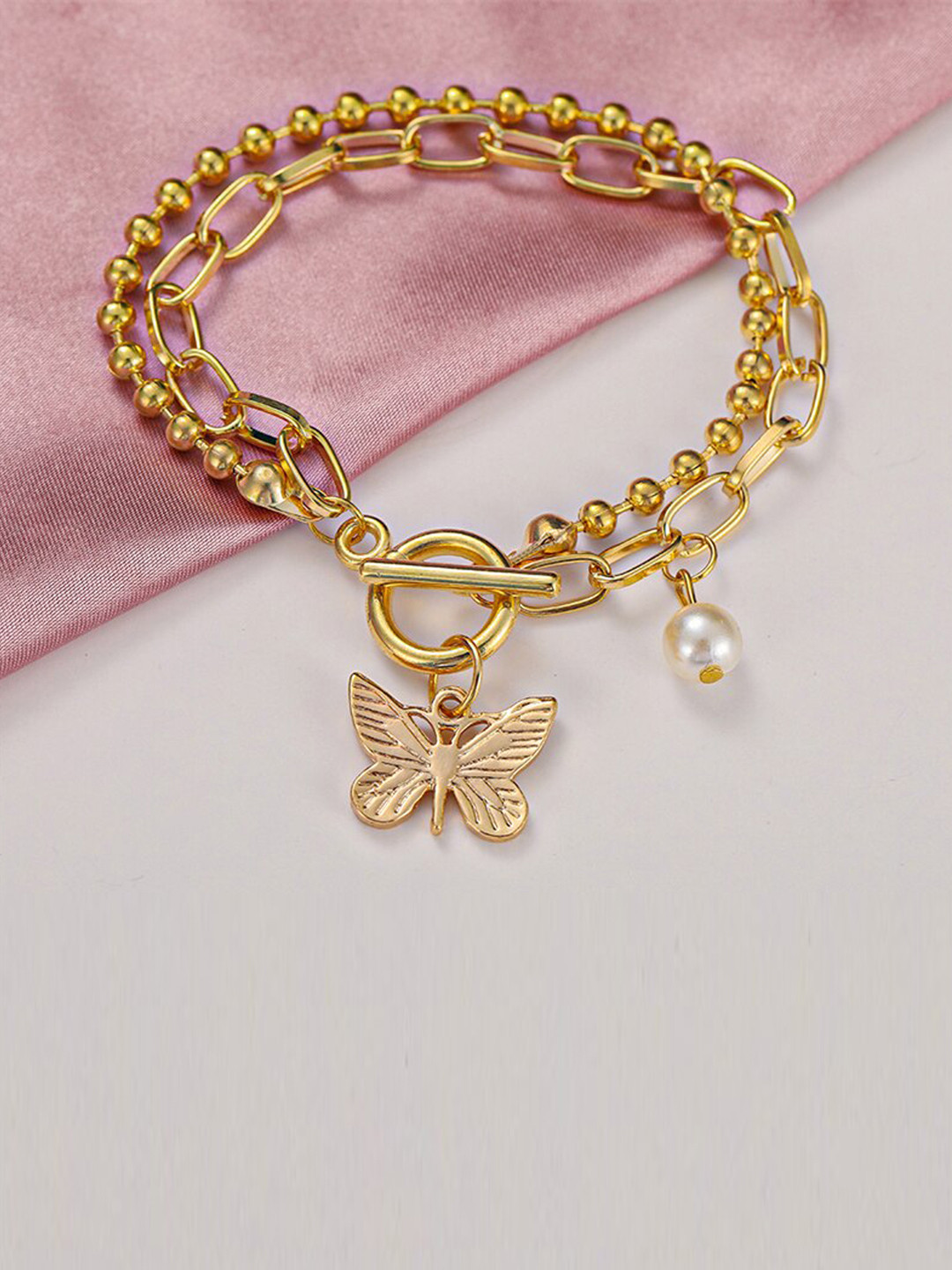 Jewels Galaxy Women Gold-Plated Butterfly Inspired Link Bracelet