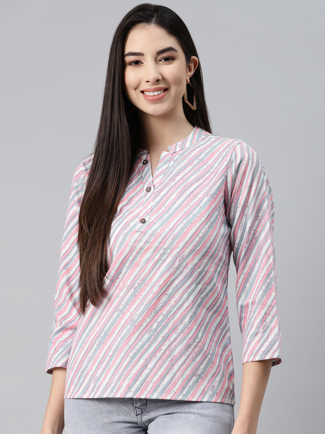 MALHAAR Pink & White Striped Kurti