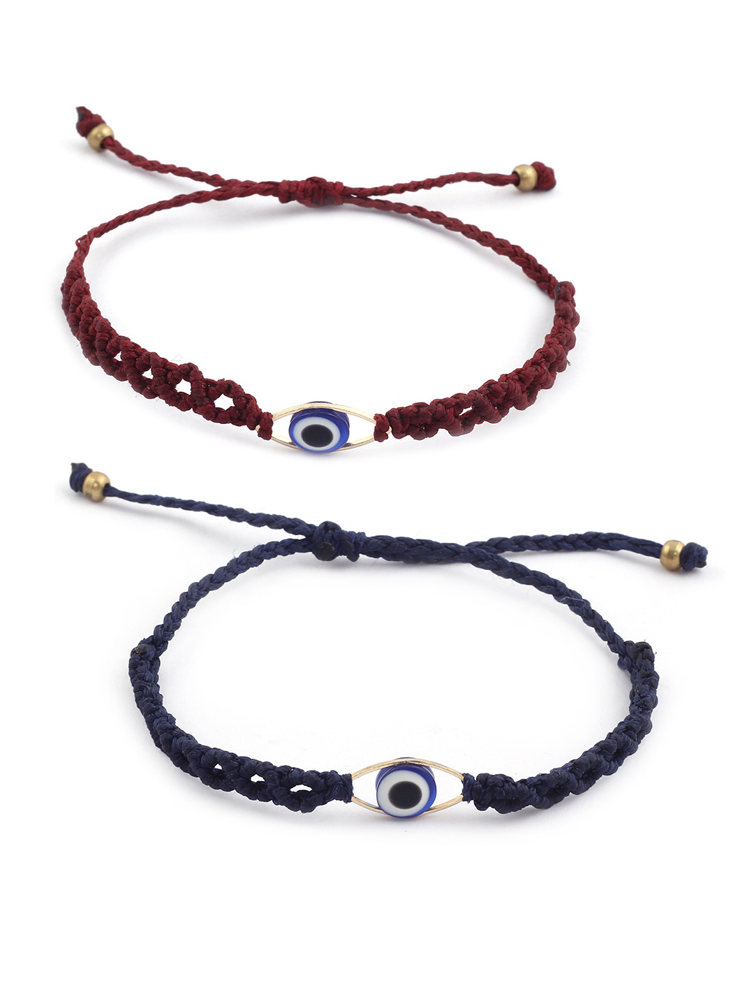EL REGALO Men Blue & Maroon Handcrafted Evil Eye Charm Bracelet Set Of 2