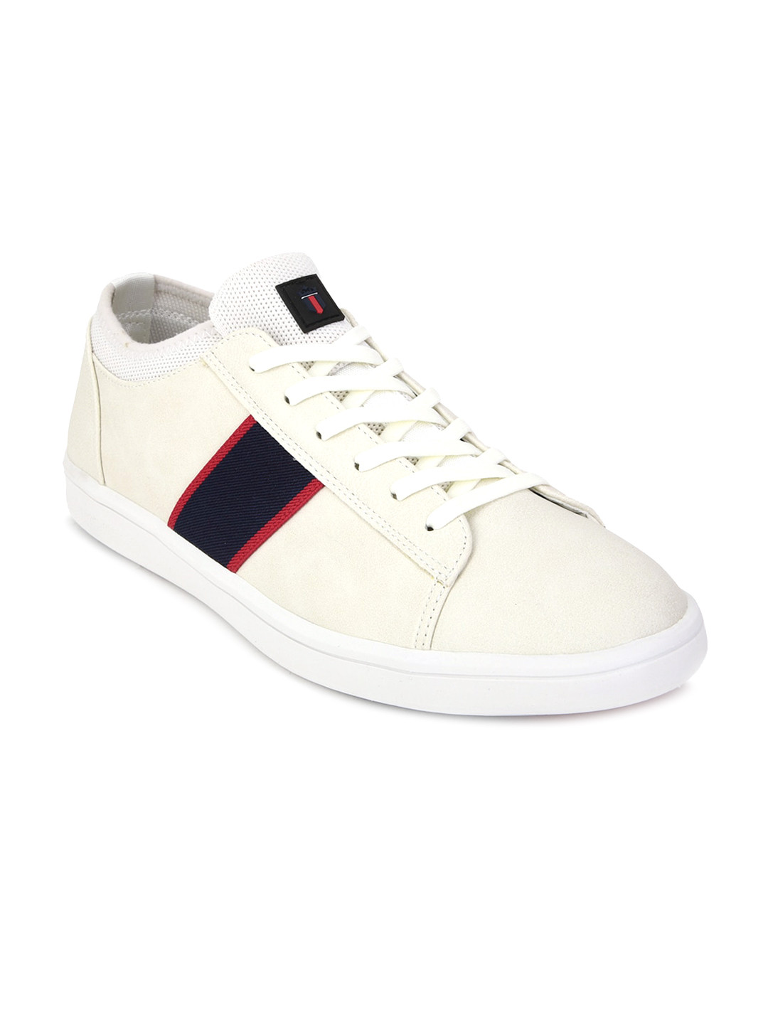 Louis Philippe Sport Men Cream Striped Sneakers