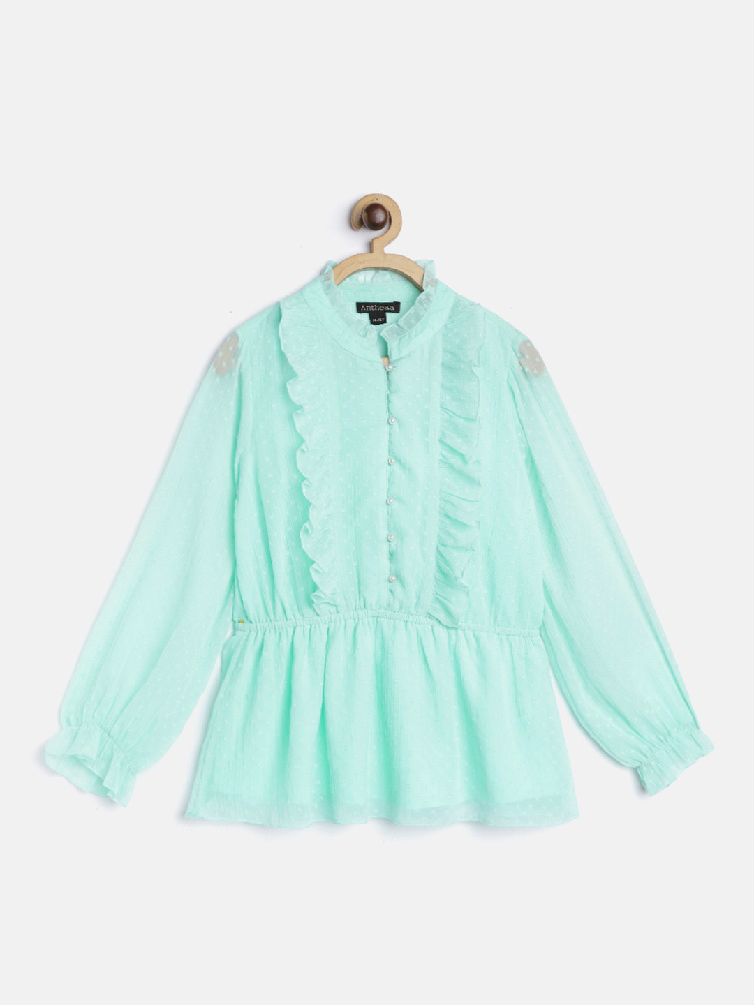 Antheaa Sea Green Chiffon Peplum Top