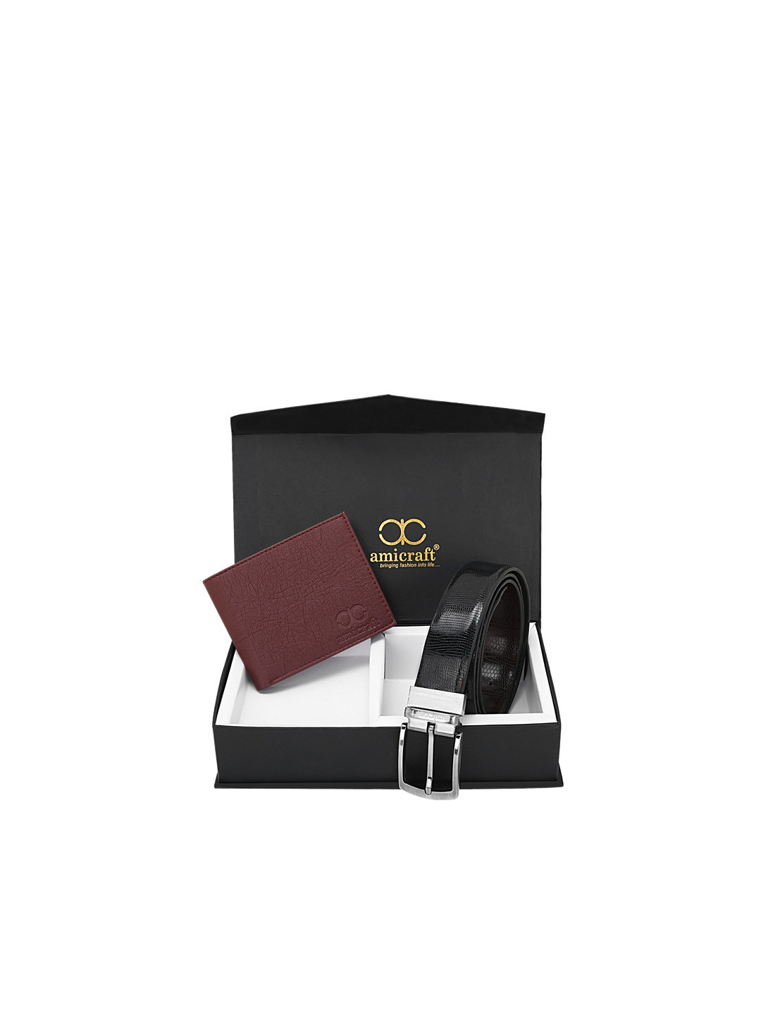 Amicraft Men Black Wallet & Belt Accessory Gift Set