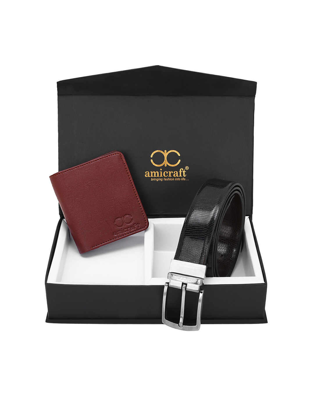 amicraft Men Black Belt & Wallet Gift Set Combo