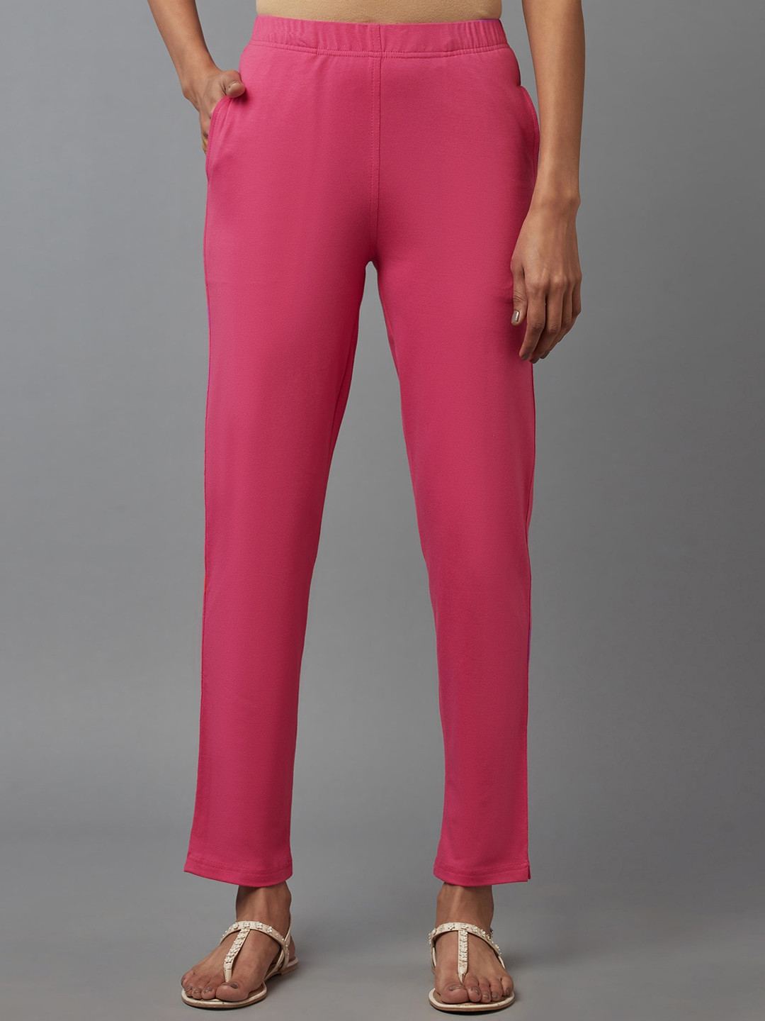 elleven Women Pink Solid Original Tapered Fit Regular Trousers