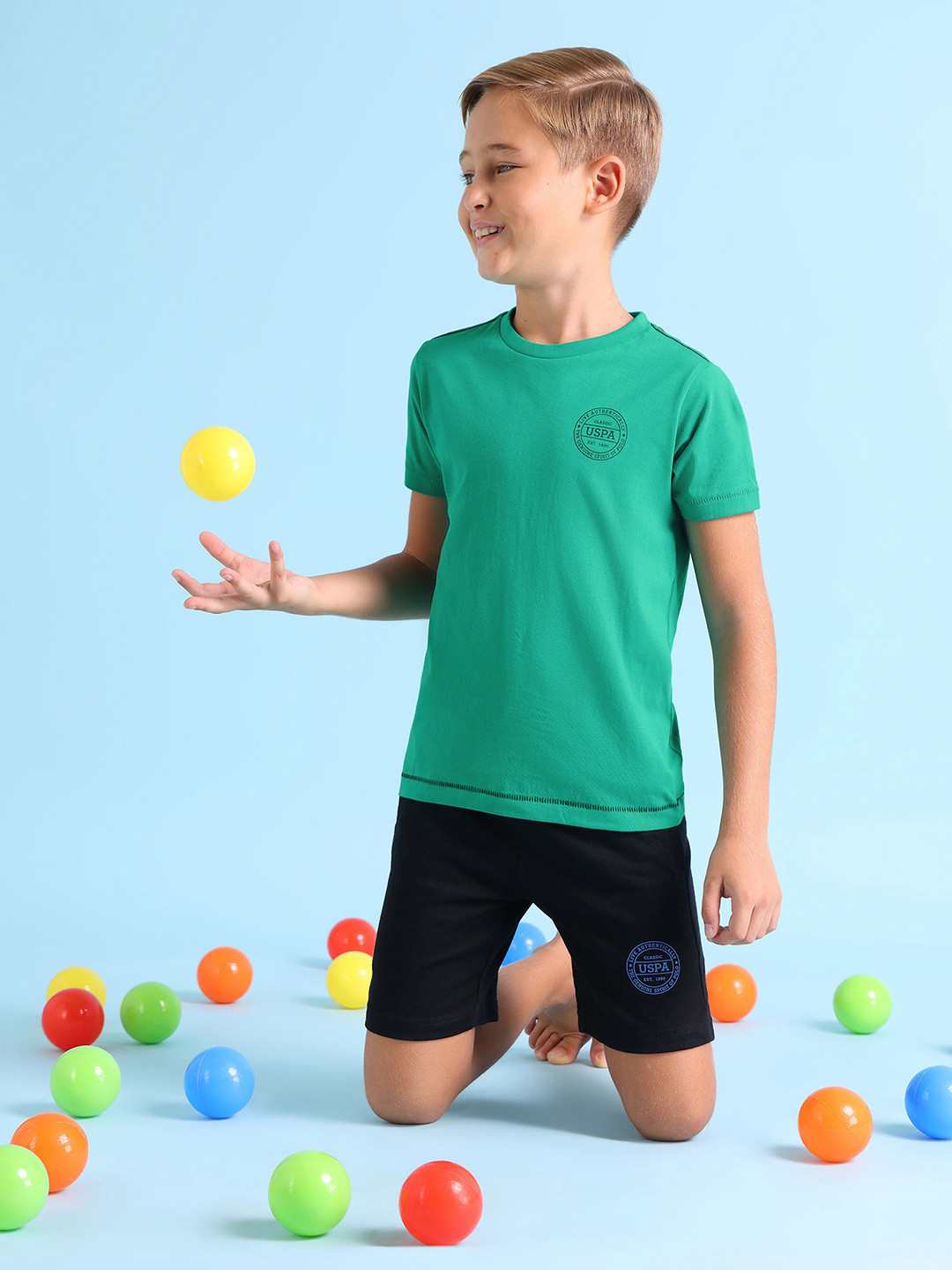 U.S. Polo Assn. Kids Boys Teal Green Cotton Regular Fit T-shirt