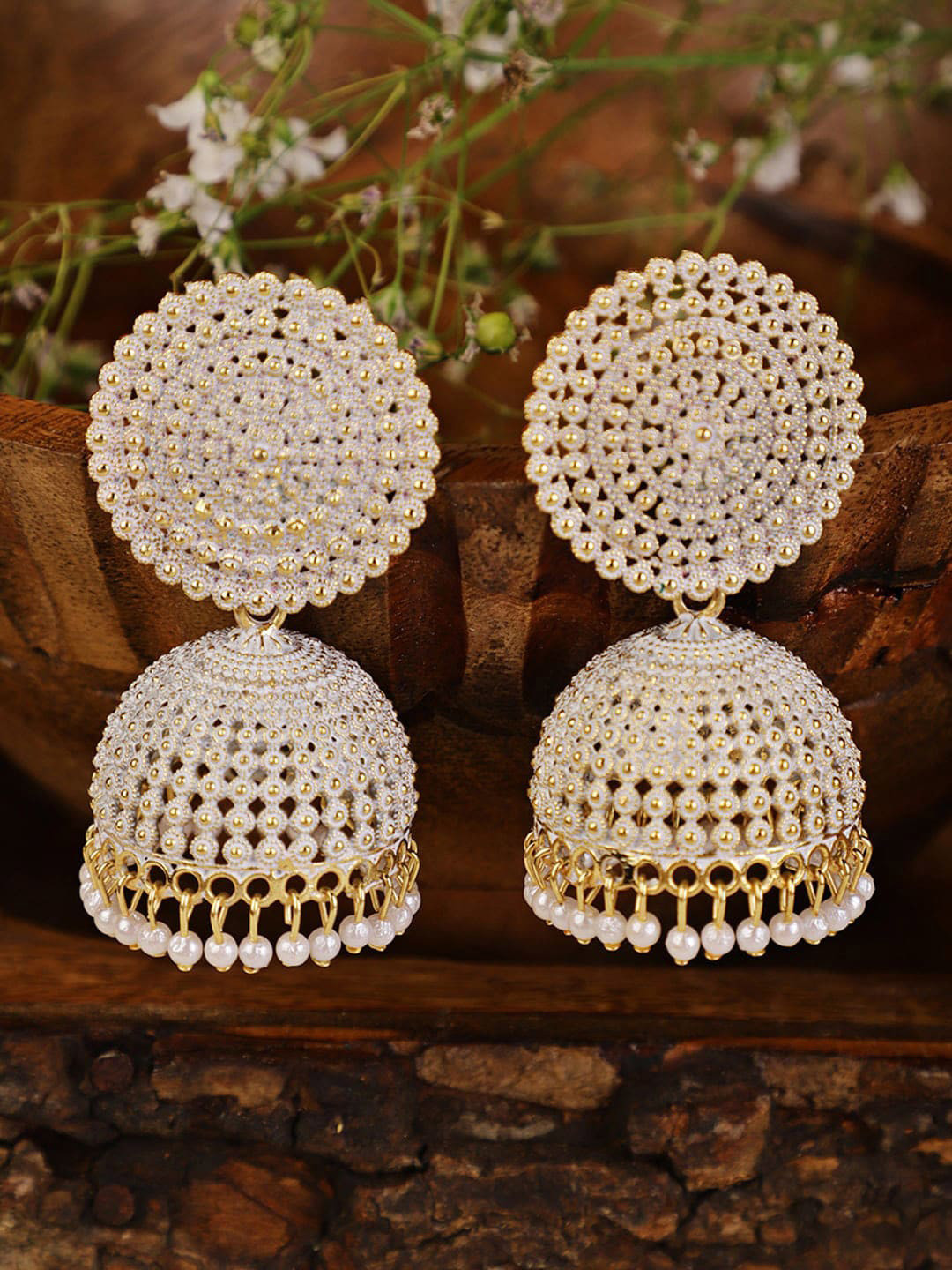 Shining Diva White Contemporary Jhumkas Earrings