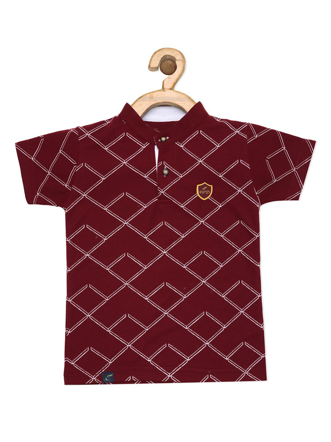 earth conscious Boys Maroon Printed Henley Neck T-shirt
