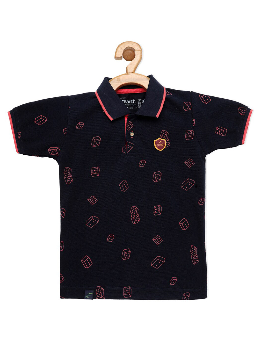 earth conscious Boys Navy Blue Cotton Printed Polo Collar T-shirt